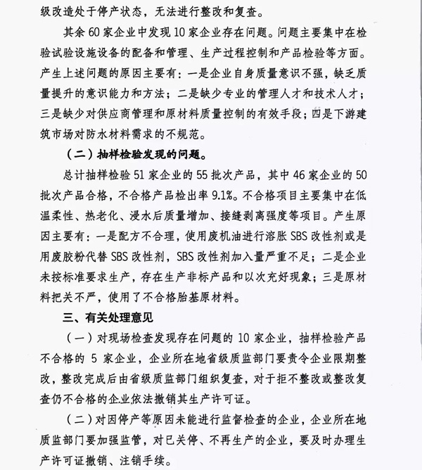 2017防水卷材专项督查结果：10家企业有问题！5批次产品不合格！